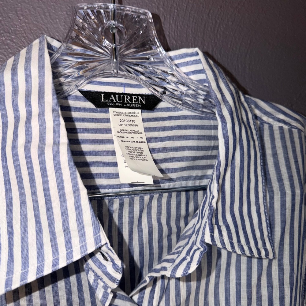 Lauren Ralph Lauren Black Label Stripe Button Down Shirt Womens Sz L 100% Cotton - Picture 2 of 7